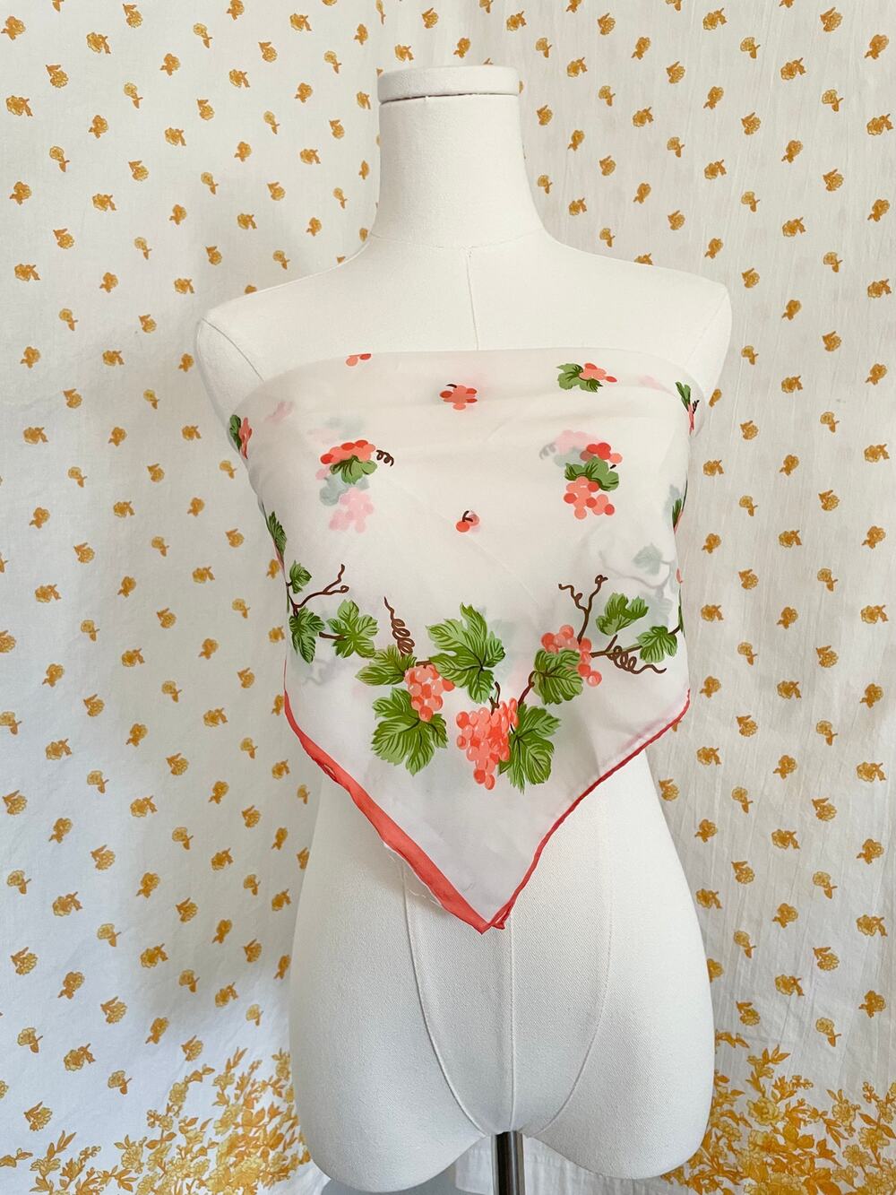 Vintage 60s 70s Nasharr Frères Grape Vine Scarf Made in Japan
